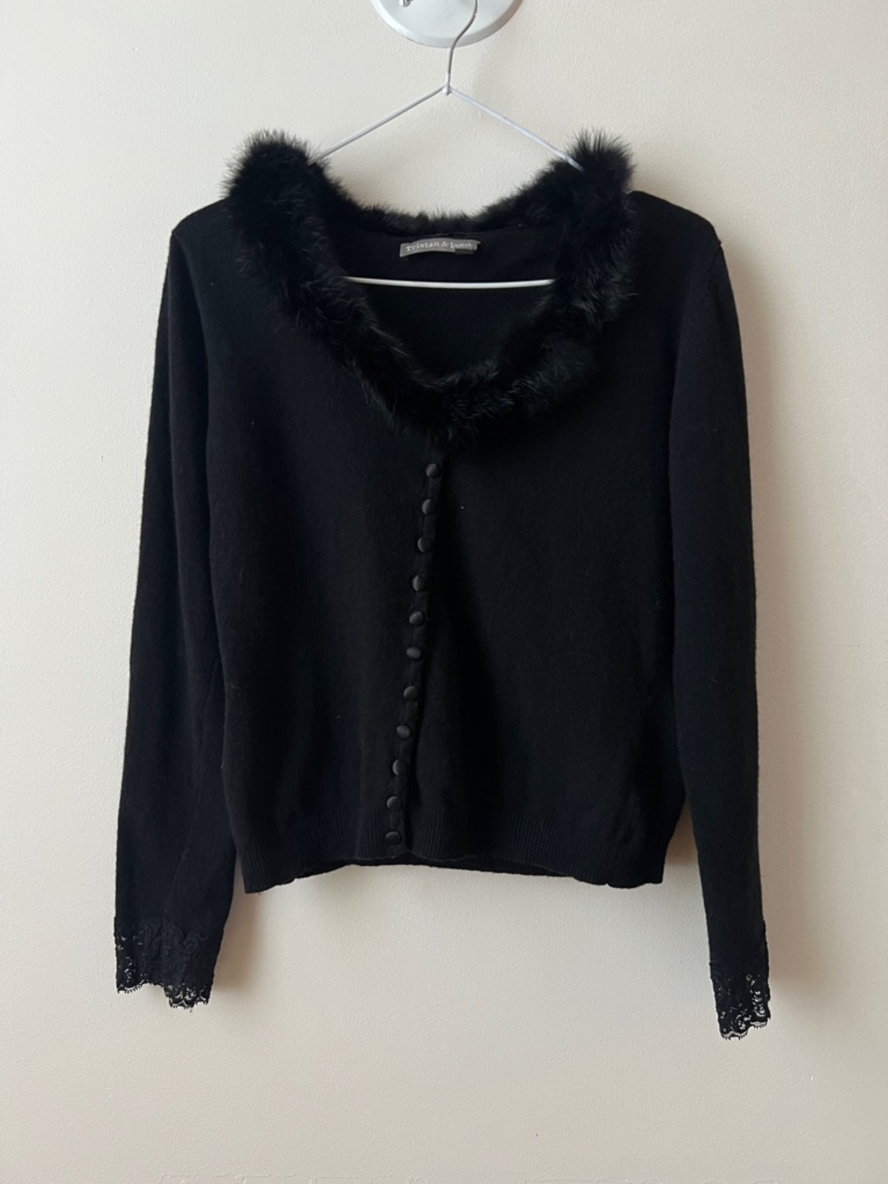 Wool Cardigan with Detachable Fur Collar